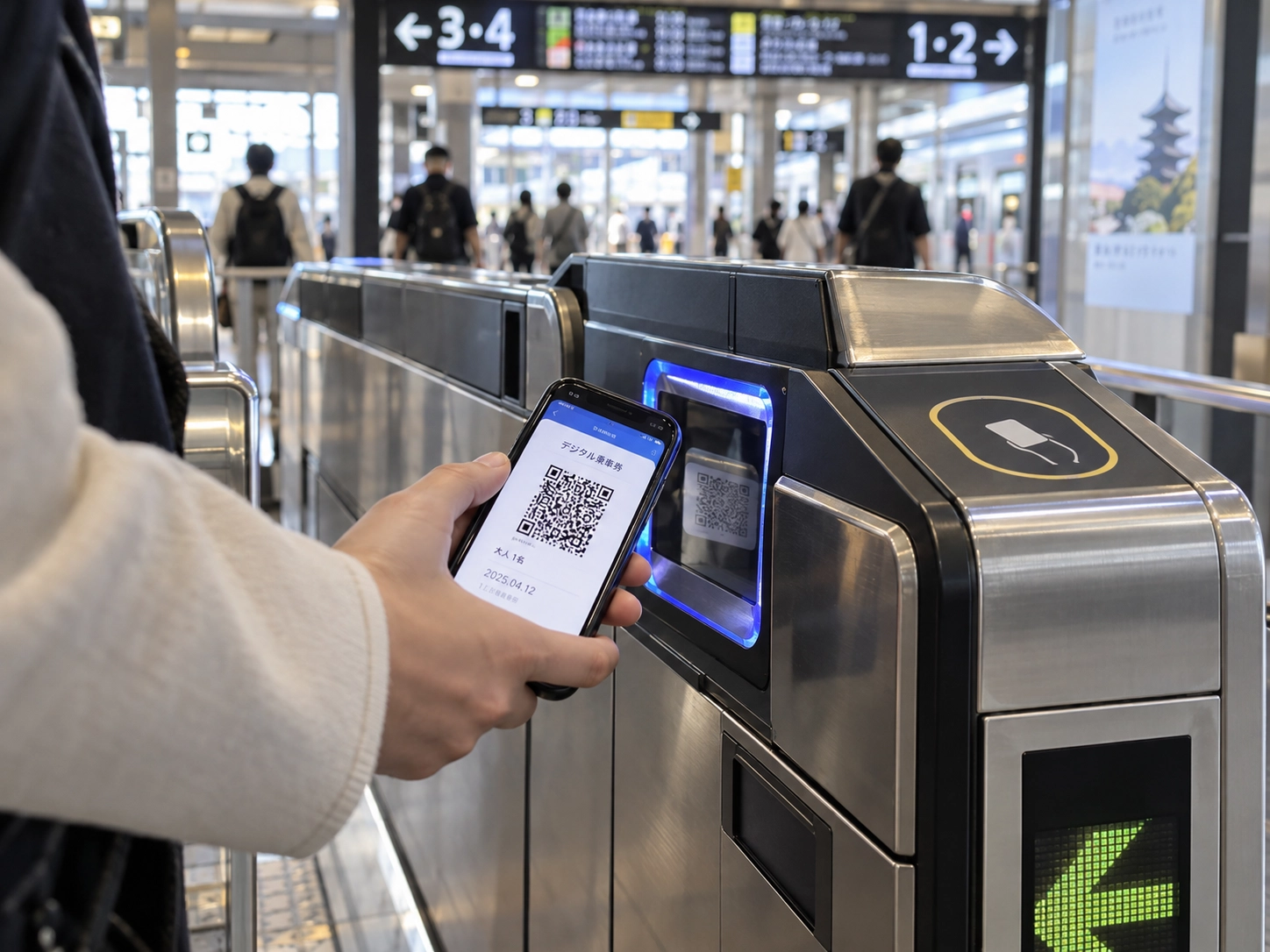 關西鐵路卡 KANSAI RAILWAY PASS LITE 手機 QR code 過閘門示意