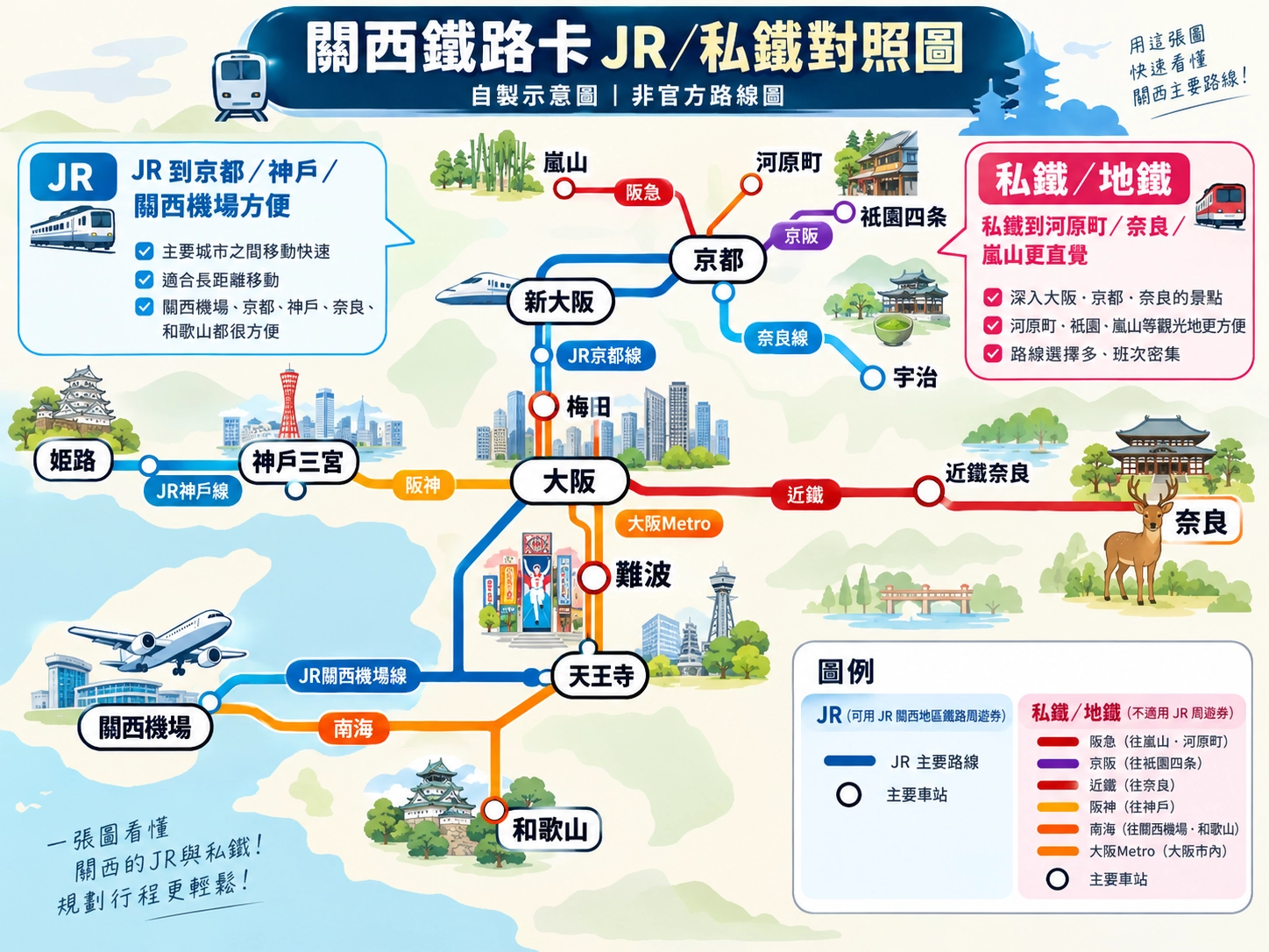 關西鐵路 JR 與私鐵路線網示意圖