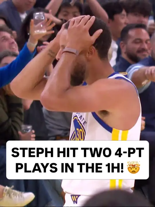 NBA 官方 Instagram 貼文：身穿勇士白色 30 號球衣的 Stephen Curry 在 Chase Center 場邊雙手抱頭，圖上文字說明他上…