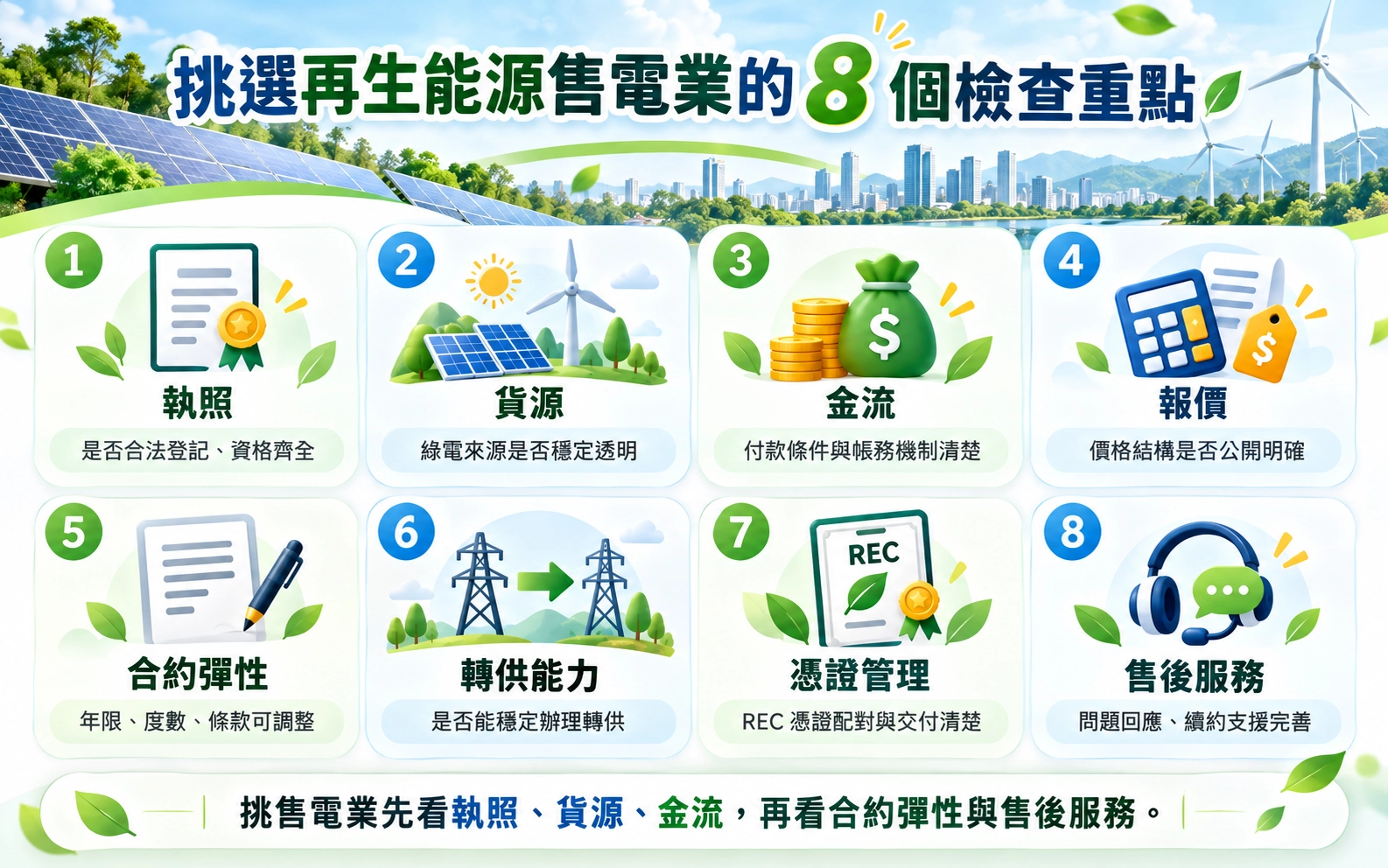 挑選再生能源售電業的 8 個檢查重點
