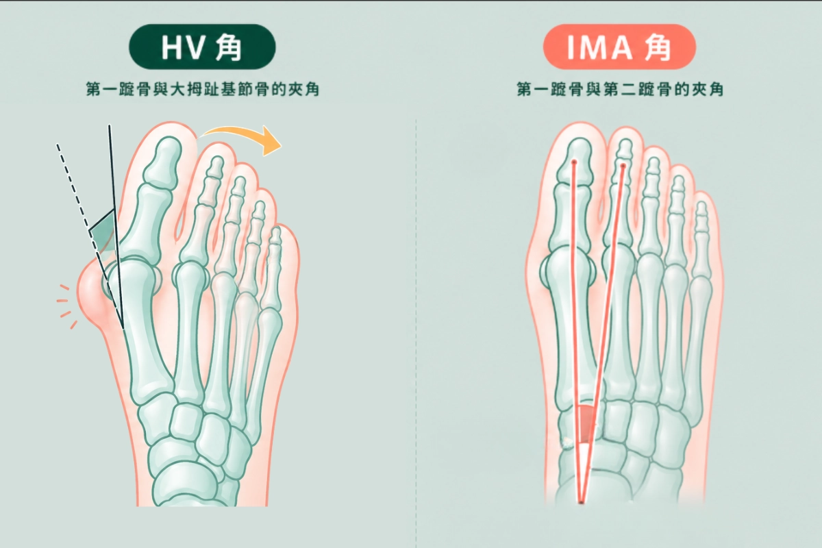 拇趾外翻判斷標準:HV 角、 IMA 角
